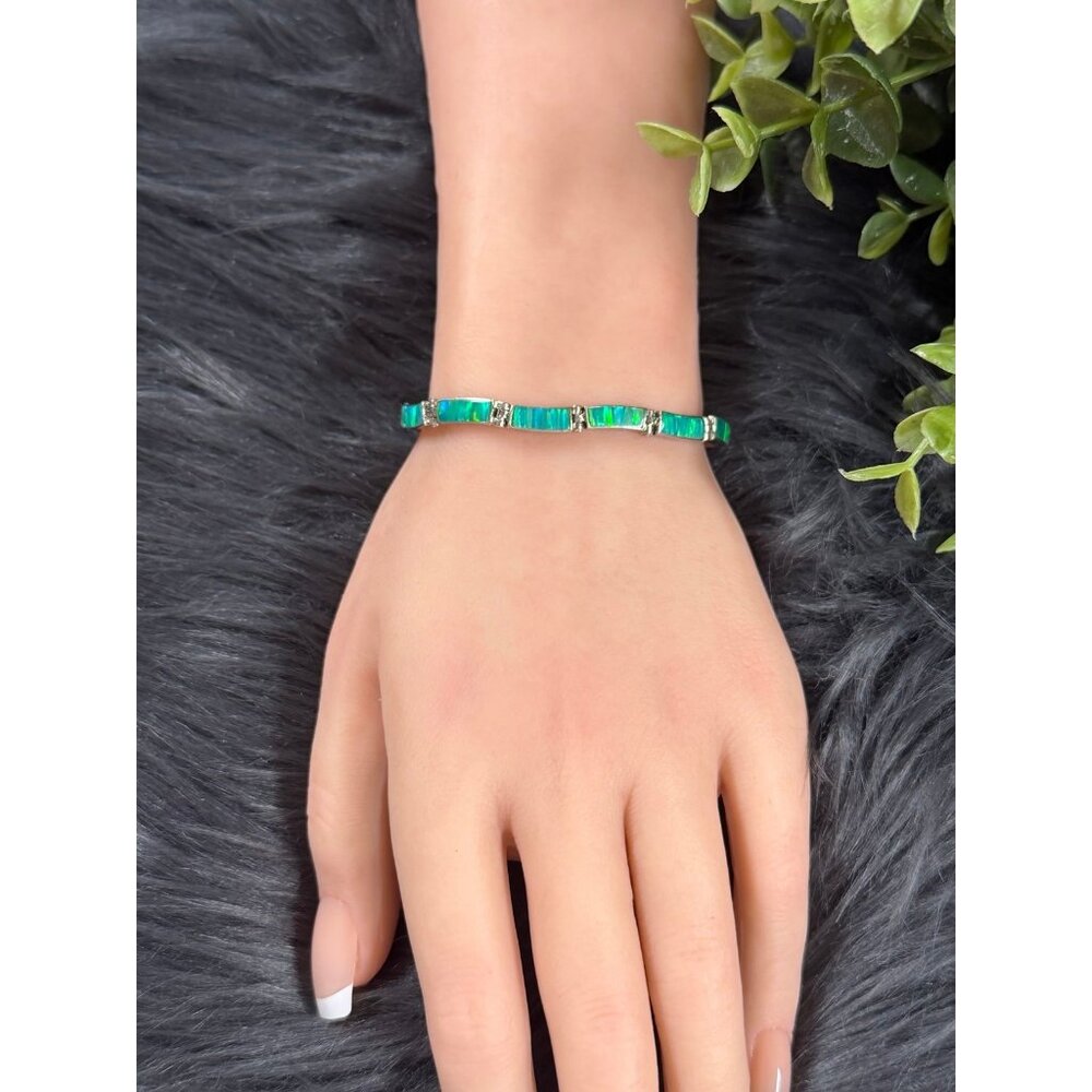 Sterling Silver 925 Synthetic Opal Bracelet - Picture 11 of 11